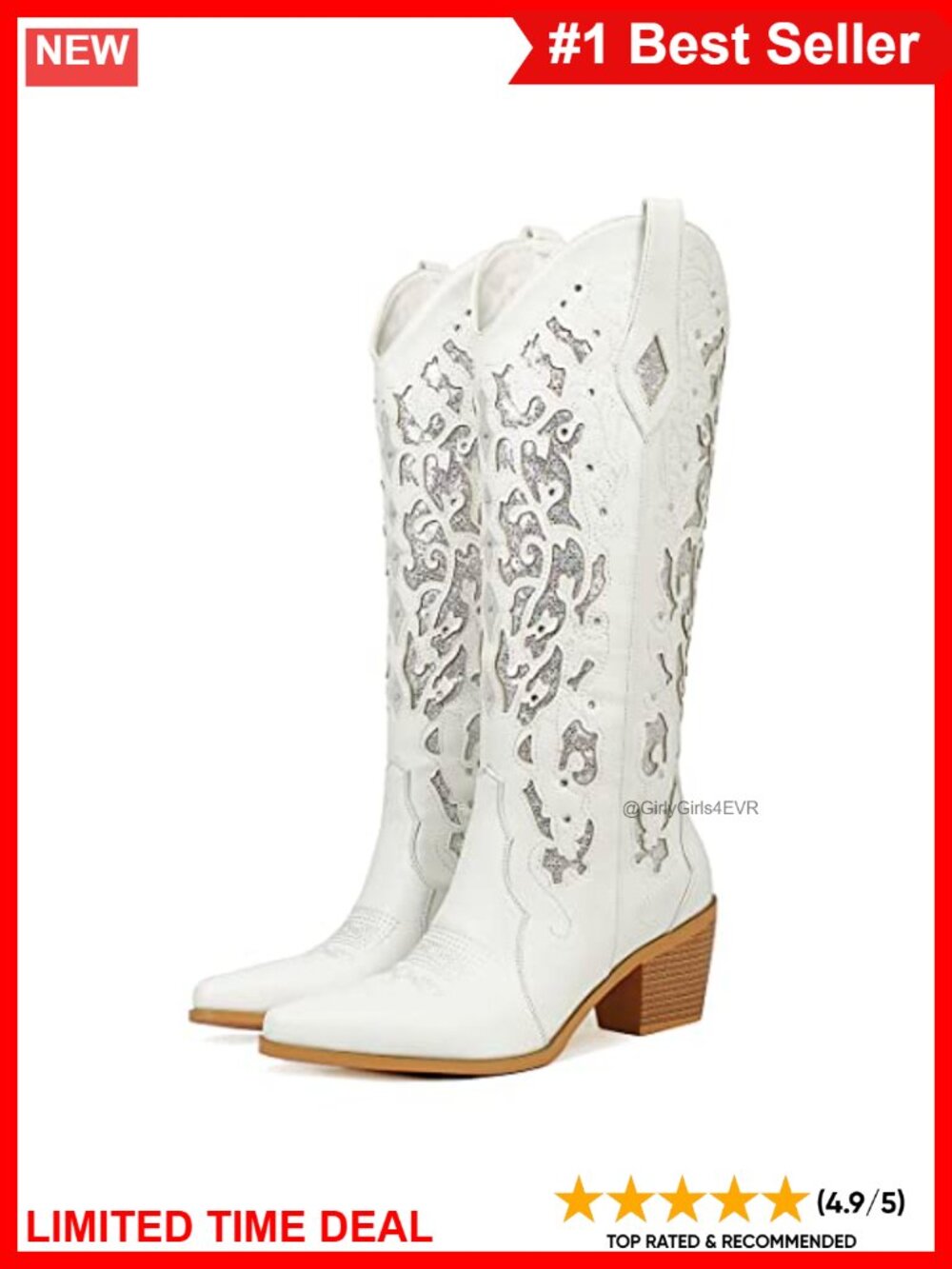 Glitter Rhinestone Cowboy Boots Women Wedding Knee-High Pull-On